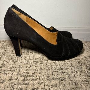 Clarks Artisan Black Suede Platform Cocktail Heels Size 10